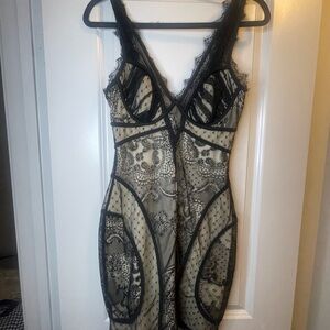 Black and Beige Lace Dress